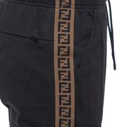 Fendi Black Cotton Logo Side Stripe Detail Paneled Joggers M