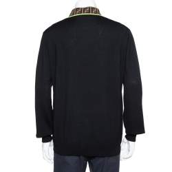 Pre Owned Fendi Black Wool Zucca Logo Collar Detail Jumper 3XL