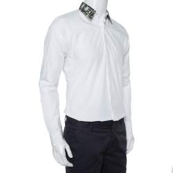 مملوكة مسبقًا Fendi White Cotton Camou Collar Detail Button Front Shirt S
