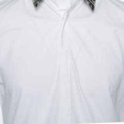مملوكة مسبقًا Fendi White Cotton Camou Collar Detail Button Front Shirt S
