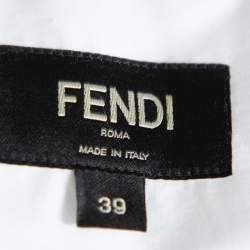 مملوكة مسبقًا Fendi White Cotton Camou Collar Detail Button Front Shirt S