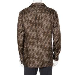 Fendi Brown Silk Zucca Monogram Button Front Shirt L