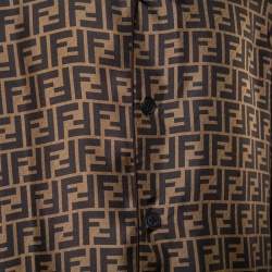 Fendi Brown Silk Zucca Monogram Button Front Shirt L