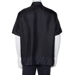 Pre Owned Fendi Black Zucca Gradient Printed Silk Short Sleeve Shirt XL 