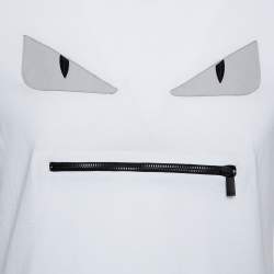 Pre Owned Fendi White Monster Eye Applique Cotton Pocket Bag Detail T-Shirt M