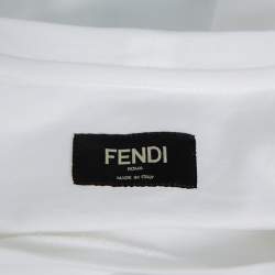Pre Owned Fendi White Monster Eye Applique Cotton Pocket Bag Detail T-Shirt M