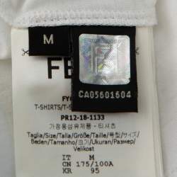Pre Owned Fendi White Monster Eye Applique Cotton Pocket Bag Detail T-Shirt M