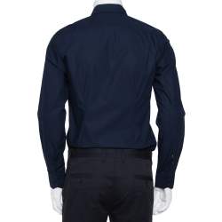 Pre Owned Fendi Navy Blue Cotton Diagonal Logo Printed Button Front Shirt M