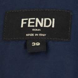 Pre Owned Fendi Navy Blue Cotton Diagonal Logo Printed Button Front Shirt M