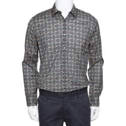Fendi Grey Monster Eyes Printed Cotton Button Front Shirt L