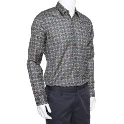 Fendi Grey Monster Eyes Printed Cotton Button Front Shirt L