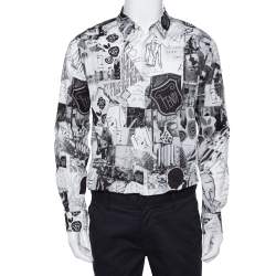 Fendi Monochrome Abstract Printed Cotton Button Front Shirt XL