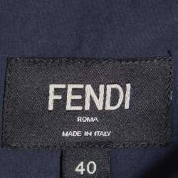 مملوكة مسبقًا Fendi Navy Blue Cotton Monster Eye Applique Detail Button Front Shirt L