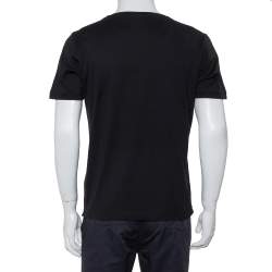 مملوكة مسبقًا Fendi Black Cotton Logo Detail Crewneck T-Shirt M