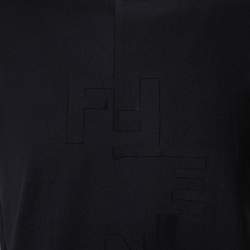 مملوكة مسبقًا Fendi Black Cotton Logo Detail Crewneck T-Shirt M