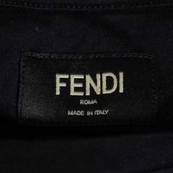 مملوكة مسبقًا Fendi Black Cotton Logo Detail Crewneck T-Shirt M