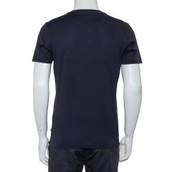 Pre Owned Fendi Navy Blue Cotton Crystal Monster Embellished Crewneck T-Shirt M