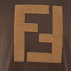 Pre Owned Fendi Brown Cotton Logo Applique Crewneck T-Shirt L