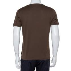 Pre Owned Fendi Brown Cotton Logo Applique Crewneck T-Shirt L