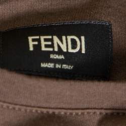 Pre Owned Fendi Brown Cotton Logo Applique Crewneck T-Shirt L