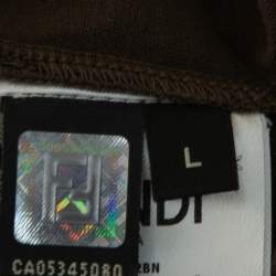 Pre Owned Fendi Brown Cotton Logo Applique Crewneck T-Shirt L