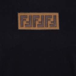 Pre Owned Fendi Black Cotton Logo Embroidered Crewneck T-Shirt L
