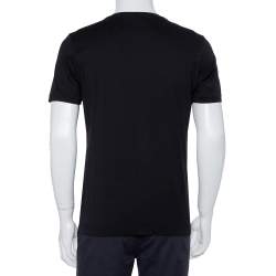 Pre Owned Fendi Black Cotton Logo Embroidered Crewneck T-Shirt L