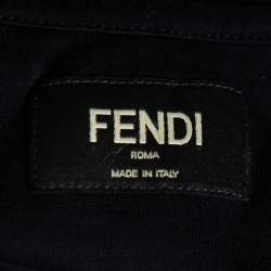 Pre Owned Fendi Black Cotton Logo Embroidered Crewneck T-Shirt L