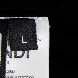 Pre Owned Fendi Black Cotton Logo Embroidered Crewneck T-Shirt L