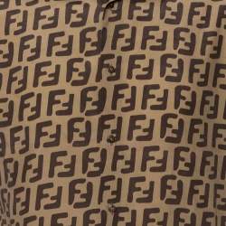 Pre Owned Fendi Brown Silk All Over Logo Printed Short Sleeve Shirt M