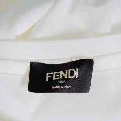 Pre Owned Fendi White Logo Patched Cotton Crewneck T-Shirt S