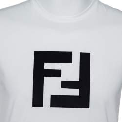 Pre Owned Fendi White Logo Patched Cotton Crewneck T-Shirt S