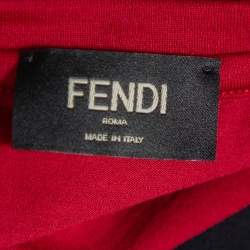 Pre Owned Fendi Burgundy Logo Patch Cotton Crewneck T-Shirt S