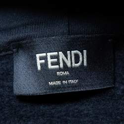 Pre Owned هودي فندي تفاصيل شريط شعار حرير وصوف أسود مقاس صغير