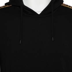 Pre Owned هودي فندي تفاصيل شريط شعار حرير وصوف أسود مقاس صغير