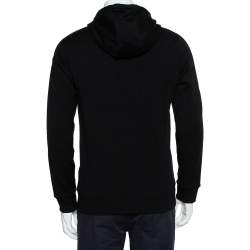 Pre Owned هودي فندي تفاصيل شريط شعار حرير وصوف أسود مقاس صغير