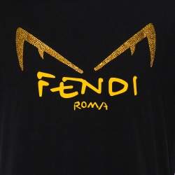 Pre Owned Fendi Black Cotton Diabolic Eyes Embellished T-Shirt XL