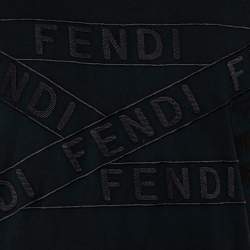 Pre Owned تي شيرت فندي رقبة مستديرة تفاصيل شعار قطن أسود مقاس كبير جداً