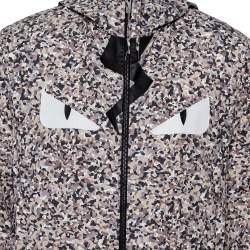Fendi Grey Bag Bugs Printed Synthetic Monster Eye Patch Detail Hooded Jacket S 