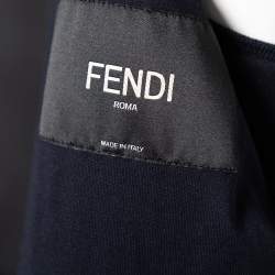 Fendi Midnight Blue Neoprene Logo Printed Bomber Jacket L