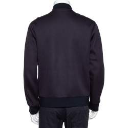 Fendi Midnight Blue Neoprene Logo Printed Bomber Jacket L