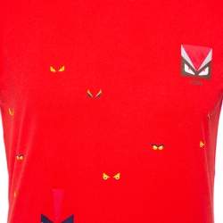 Fendi Red Monster Eye Printed Cotton Crewneck T-Shirt M