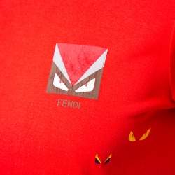 Fendi Red Monster Eye Printed Cotton Crewneck T-Shirt M