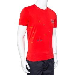 Fendi Red Monster Eye Printed Cotton Crewneck T-Shirt M