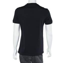 Pre Owned Fendi Navy Blue Logo Printed Cotton Knit Crewneck T-Shirt M