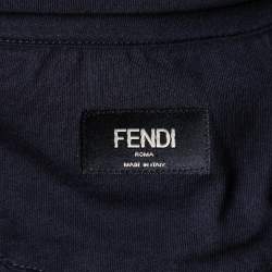 Pre Owned Fendi Navy Blue Logo Printed Cotton Knit Crewneck T-Shirt M