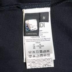 Pre Owned Fendi Navy Blue Logo Printed Cotton Knit Crewneck T-Shirt M