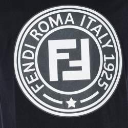 Pre Owned Fendi Navy Blue Logo Printed Cotton Knit Crewneck T-Shirt M