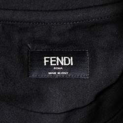 Pre Owned Fendi Black Logo Printed Cotton Knit Crewneck T-Shirt S