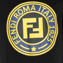 Pre Owned Fendi Black Logo Printed Cotton Knit Crewneck T-Shirt S